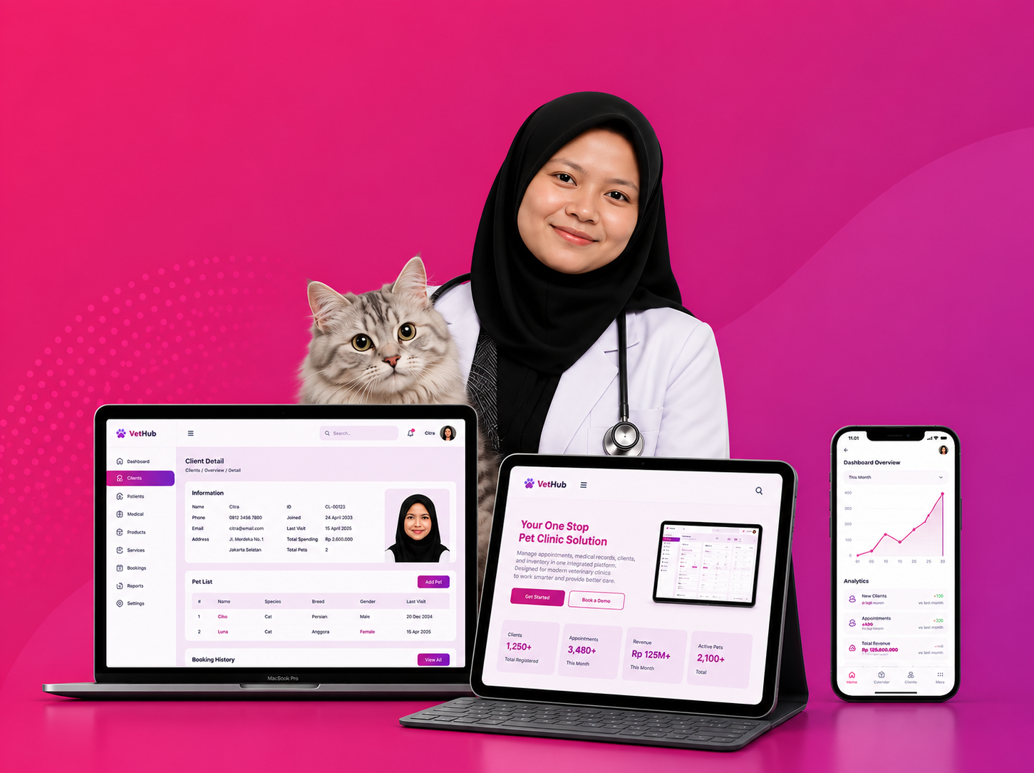 Dokter hewan dengan anjing di klinik modern